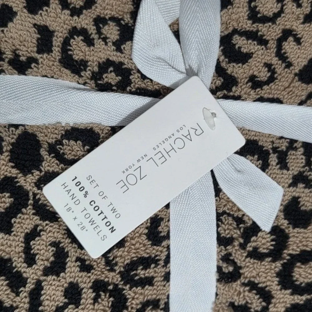 Rachel Zoe 4pc Leopard Cheetah Print Cotton Towel Set 2 Bath 2 Hand Black Tan